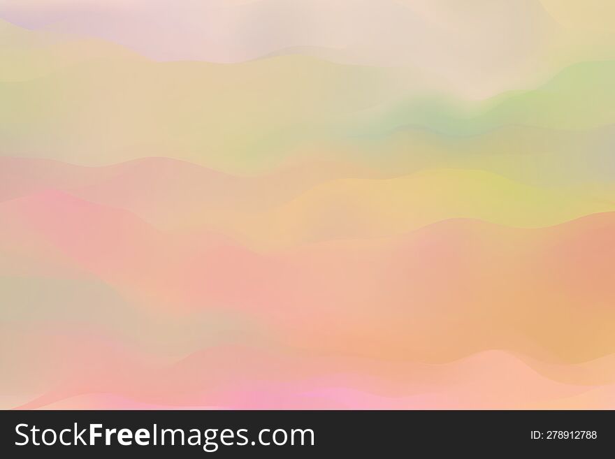 Background In Watercolor Style. Soft Pastel Colours, Yellow, Pink, Green. Colour Gradients, Blending, Wavy Lines.