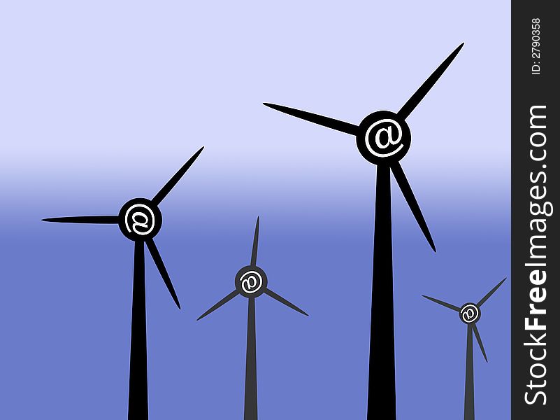 Abstract image of wind farm generators overlaid with e-mail symbol. Abstract image of wind farm generators overlaid with e-mail symbol.