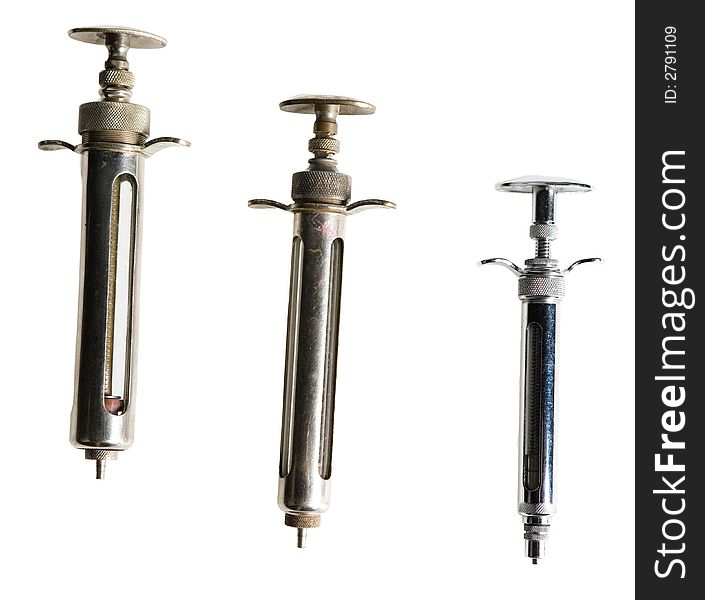 Vintage Syringes, Isolated On