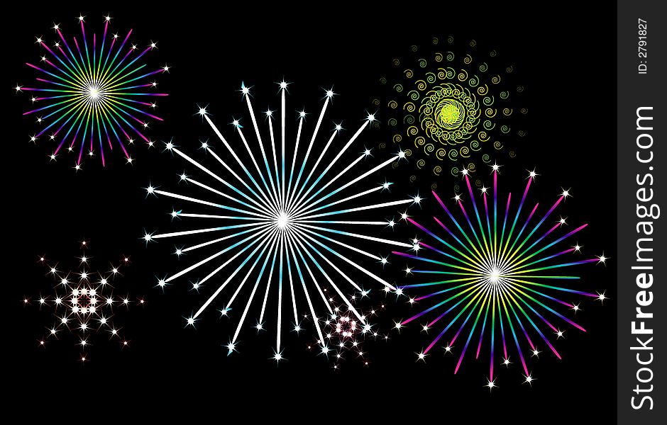 Editable illustration of fireworks display. Editable illustration of fireworks display