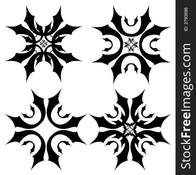 Unique graphics useful as decorations, ornaments and separators. Black designs on a white background. Unique graphics useful as decorations, ornaments and separators. Black designs on a white background.