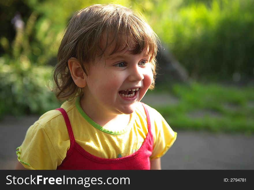 Happy smiling child portrait in nature. Happy smiling child portrait in nature