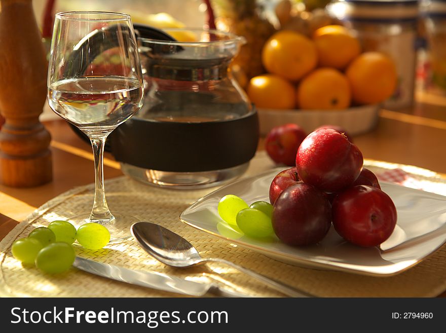 Fresh fruits, grapes, plums and oranges