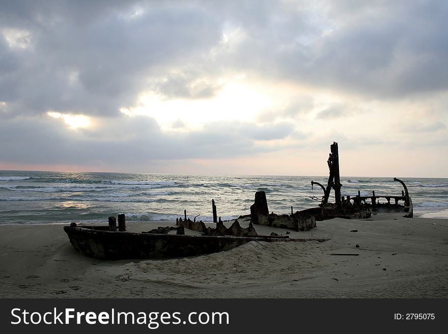 Shipwreck on beach akko irsael