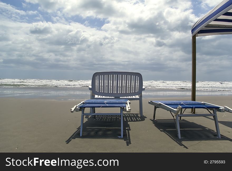 Beach furniture in the tuscanian coastline, Viareggio. Beach furniture in the tuscanian coastline, Viareggio