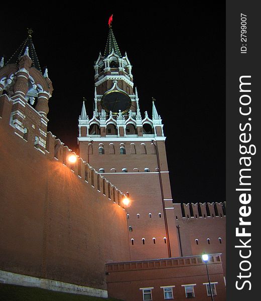 Kremlin tower of Moscow on the Red square with clock