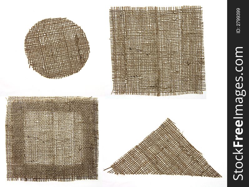 Very detailed hi res photo of four different shapes burlap canvas with lacerate edge, for backgrounds, textures and layers. Very detailed hi res photo of four different shapes burlap canvas with lacerate edge, for backgrounds, textures and layers.