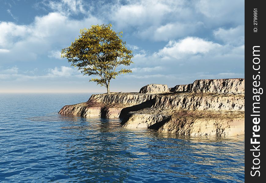 Old maple tree at a ocean beach - digital artwork.