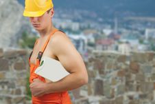 Builder Man In Protective Helmet Stock Image Builder Man In Protective Helmet Stock Image
