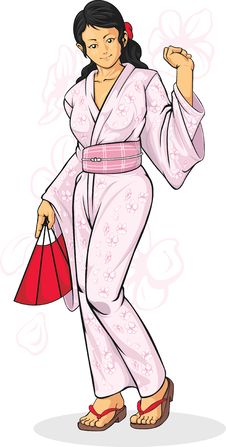 Girl Wearing Japanese Kimono Stock Images
