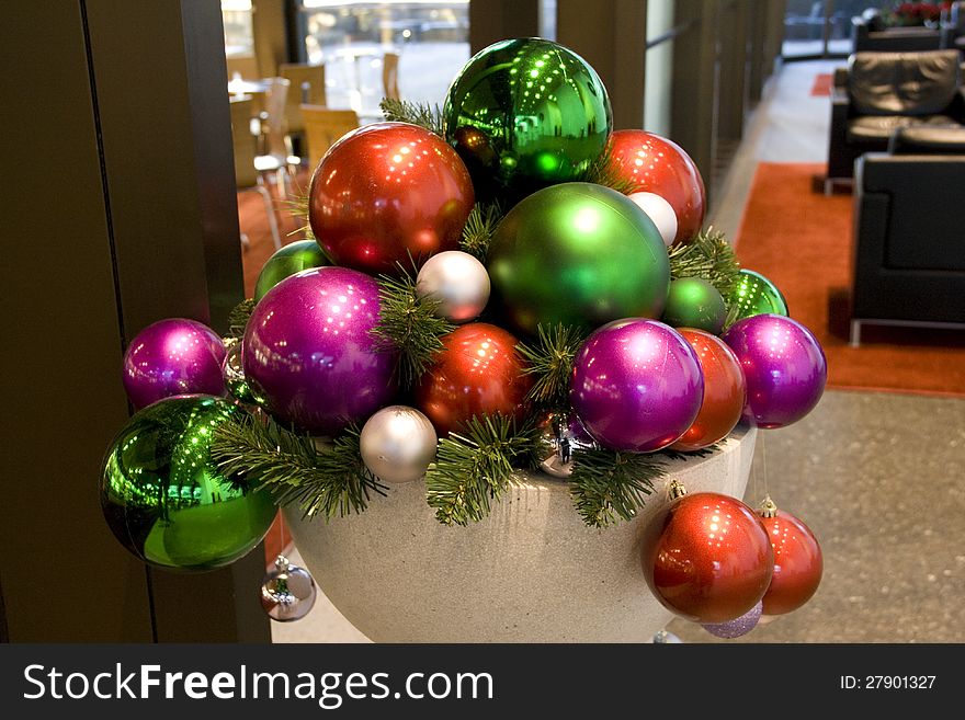 Colorful Christmas balls in a big bowl. Colorful Christmas balls in a big bowl