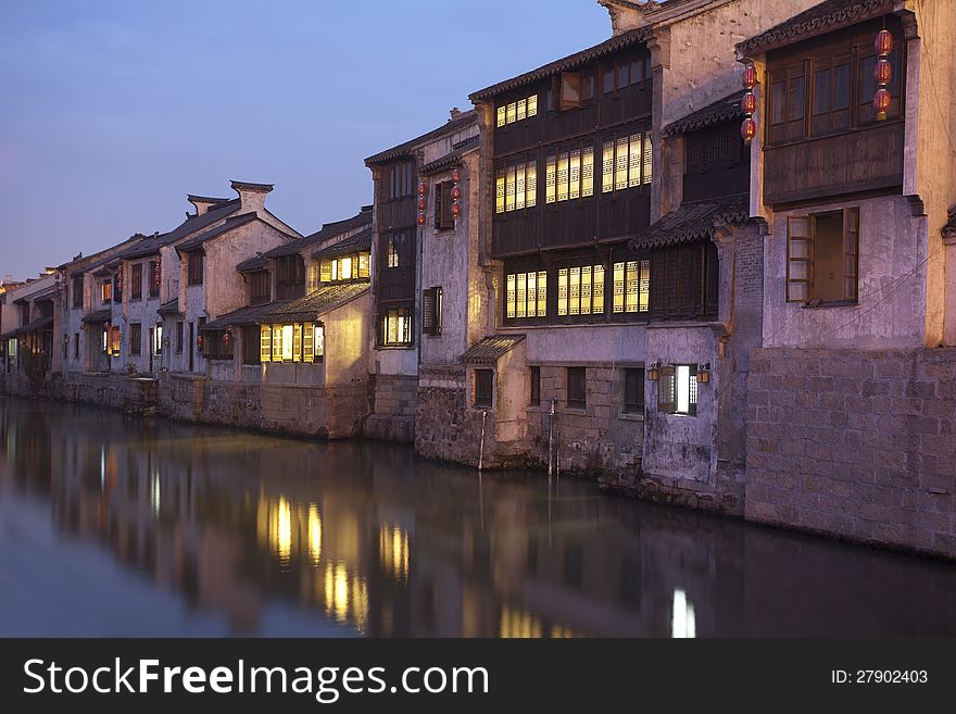 Residential housing in the side of China's rivers and lakes along the Grand Canal. Residential housing in the side of China's rivers and lakes along the Grand Canal