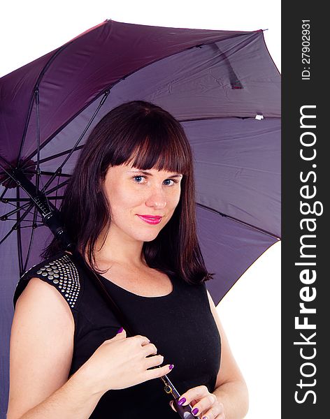 A beautiful girl with umbrella isolated on white background