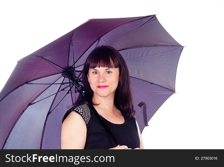 A beautiful girl with umbrella isolated on white background