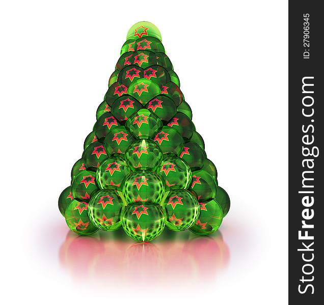 Stylized Christmas tree with reflected stars.  on white. 3-d render. Stylized Christmas tree with reflected stars.  on white. 3-d render.