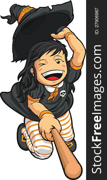 Cartoon of Cheerful Halloween Witch