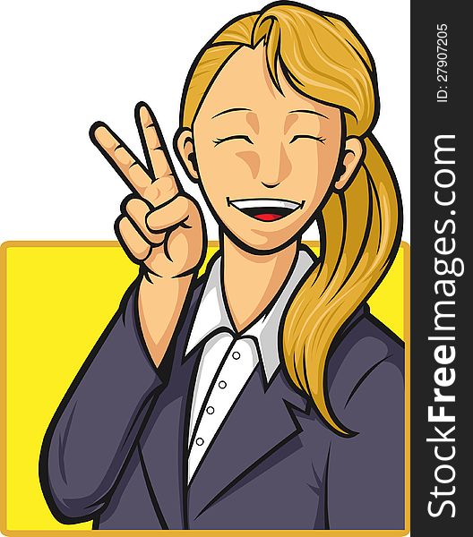 Cartoon Of Happy Office Worker Girl