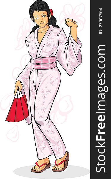 Girl Wearing Japanese Kimono