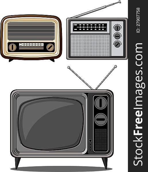 A vector set of mass communication devices: television and radio, in retro style. These vectors are very good for card, brochure, or other application that need old-school and retro theme. Available as a Vector in EPS8 format that can be scaled to any size without loss of quality. Each elements/objects can be separated for further editing, capable of being used individually. Good for many uses & application. A vector set of mass communication devices: television and radio, in retro style. These vectors are very good for card, brochure, or other application that need old-school and retro theme. Available as a Vector in EPS8 format that can be scaled to any size without loss of quality. Each elements/objects can be separated for further editing, capable of being used individually. Good for many uses & application.