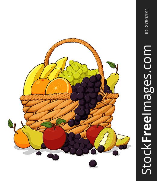 Variety Of Fresh Fruits In The Wooden Basket