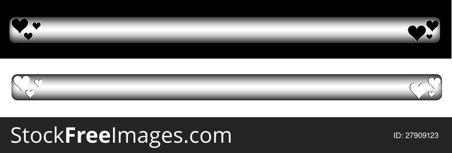 Silver Menu Bar with Hearts Isolate in Black and White Background