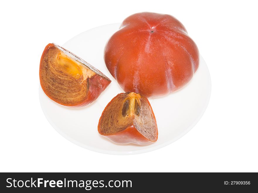 Cut Persimmon On White Background