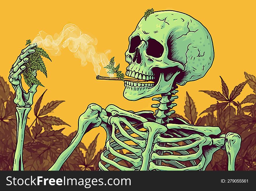 skeleton smoking cannabis/marijuana, emphasizing the potential health risks associated with the drug. ai generative