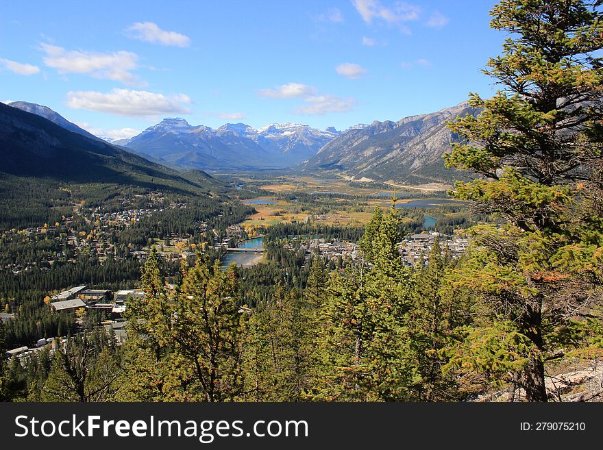 Banff town and Vermillion lakes, taken from Tunnel mountain