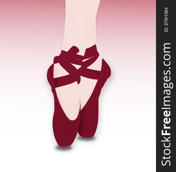 Illustration of Ballerinas Feet Dancing on Pointe Red Shoes