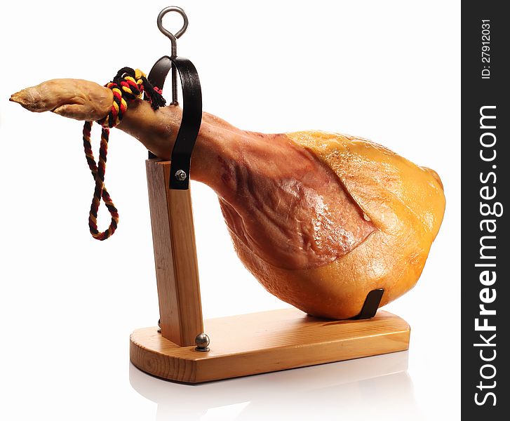 Ham on a wooden board.