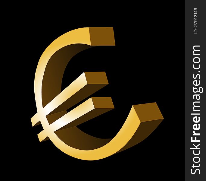 3d Gold Euro Symbol Isolated on Black Background