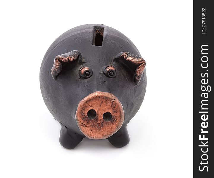 Black piggy bank isolated on white background