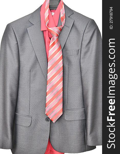 Wedding gray men's suit with a pink shirt and tie