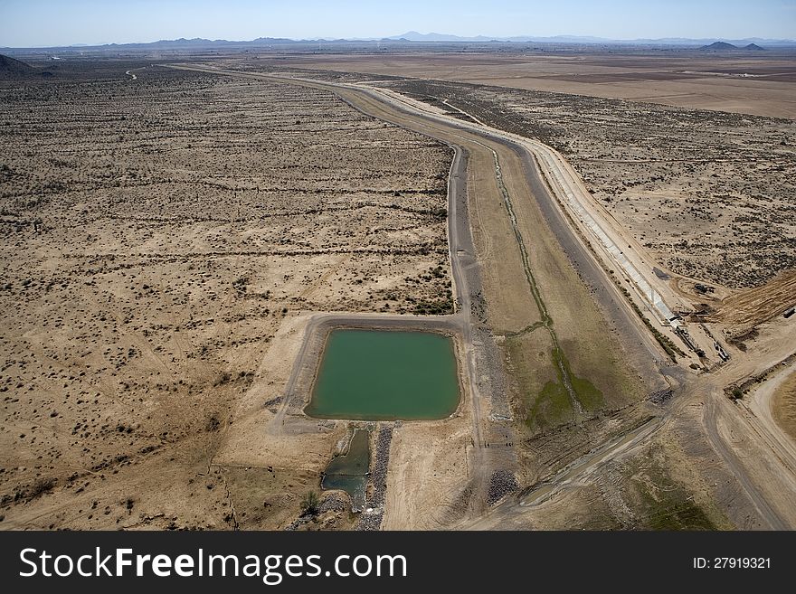 Aerial view of the Eastern Canal looking South from the Hunt Highway in Chandler, Arizona