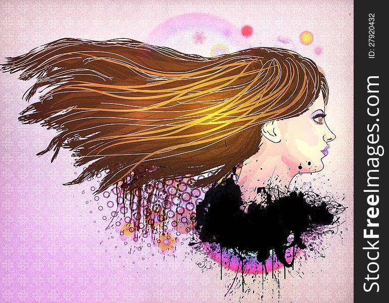 Illustration of girl with brown hair on colorful background. Illustration of girl with brown hair on colorful background.