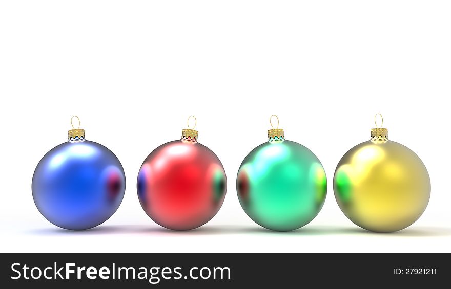 Colorful Christmas baubles on white background