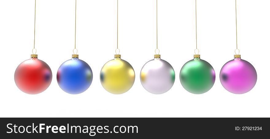 Six Colorful Christmas Baubles