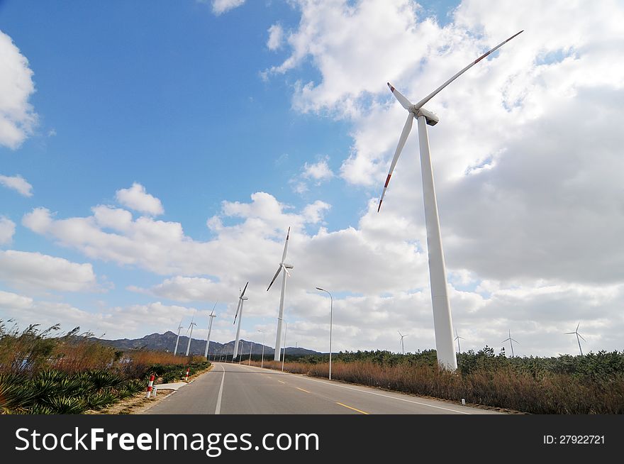 Photo of wind turbines field.which taken in Weihai.china