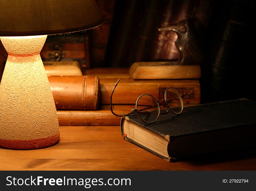 Old Books And Lamp