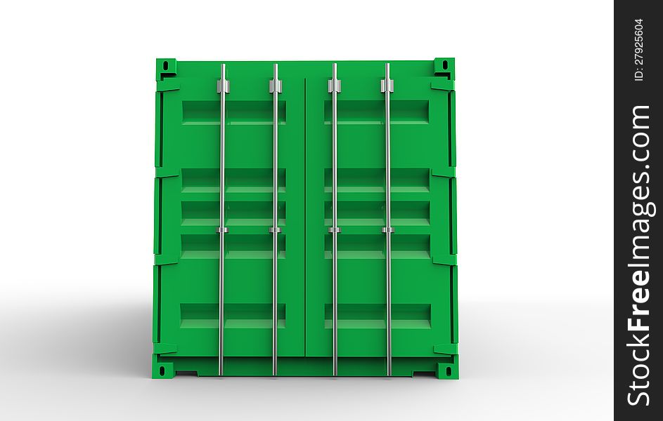 3d render of green cargo container door view