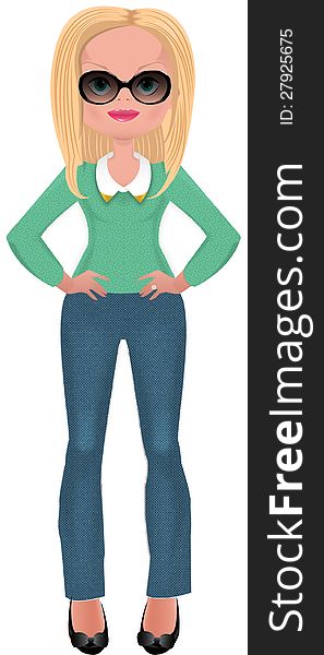 Stylish blonde young woman in fashionable clothes. Illustration. Stylish blonde young woman in fashionable clothes. Illustration