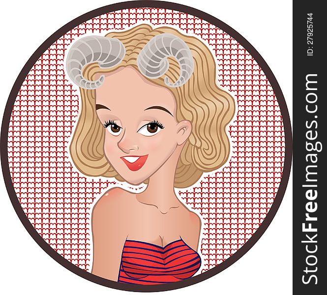 Aries astrological sign. Smiling blonde girl.
