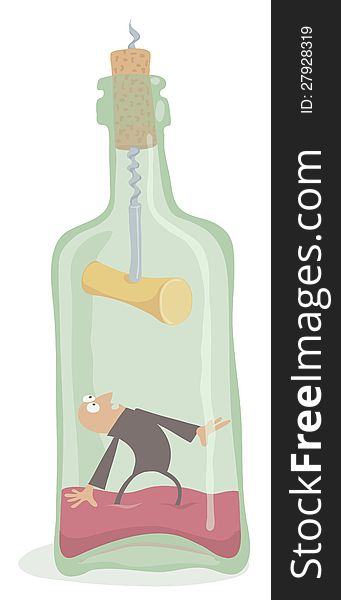 Drunkard inside the bottle, editable vector EPS 8 file. Drunkard inside the bottle, editable vector EPS 8 file.