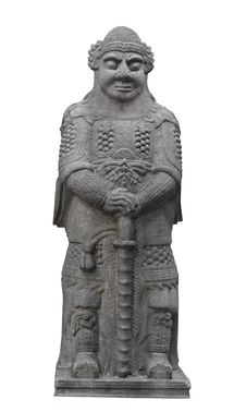 Ancient Asian Stone Warrior Statue Isolated. Royalty Free Stock Image