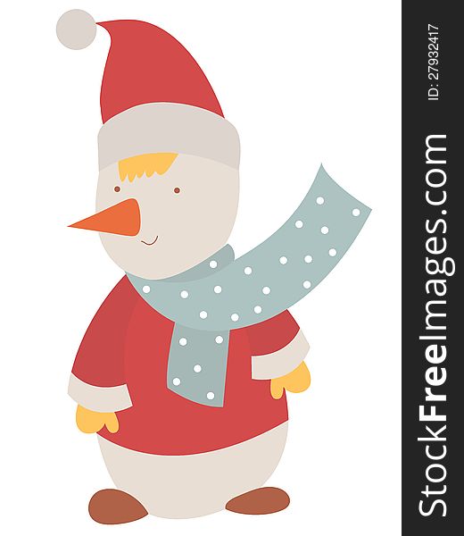 Smiling snowman with a polka-dots scarf.Digital illustration. Smiling snowman with a polka-dots scarf.Digital illustration.