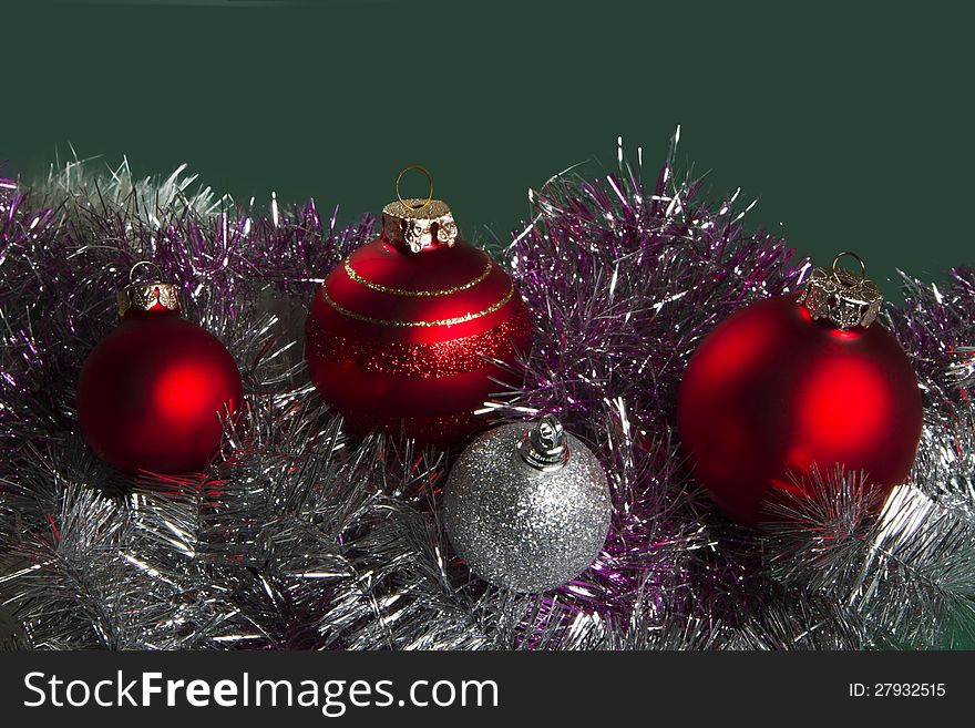 Red and silver Christmas baubles