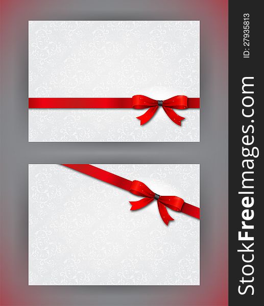 Collection of gift cards and invitations with ribbons