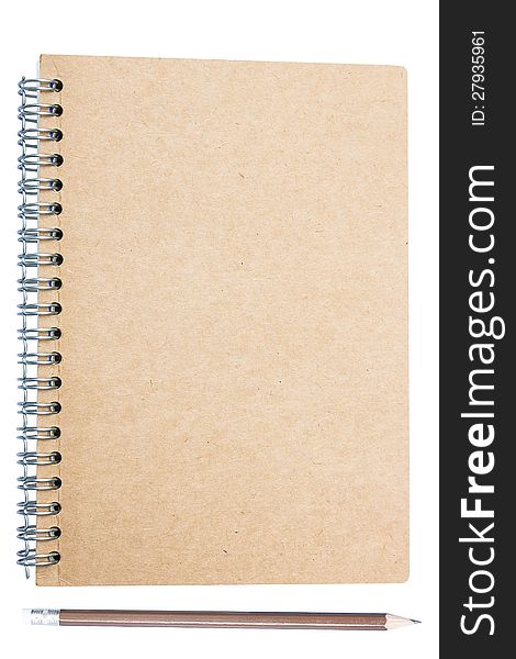 Plain Note Book Cover With Blank Space Included Pencil Isolate On White Background. Plain Note Book Cover With Blank Space Included Pencil Isolate On White Background