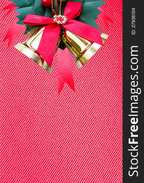 Christmas Bell Decorated On Red Background. Christmas Bell Decorated On Red Background