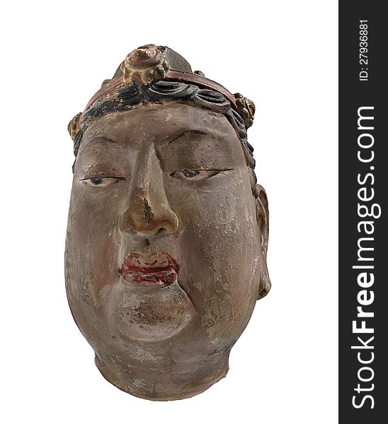 Ancient Chinese head bust isolated.